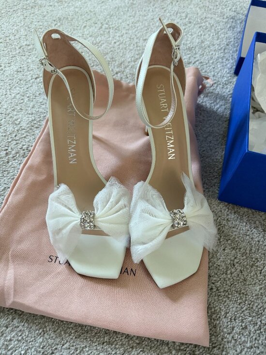 Stuart Weitzman Shoes - Stuart Weitzman Nudist Curve 85 with mesh bow and rhinestones